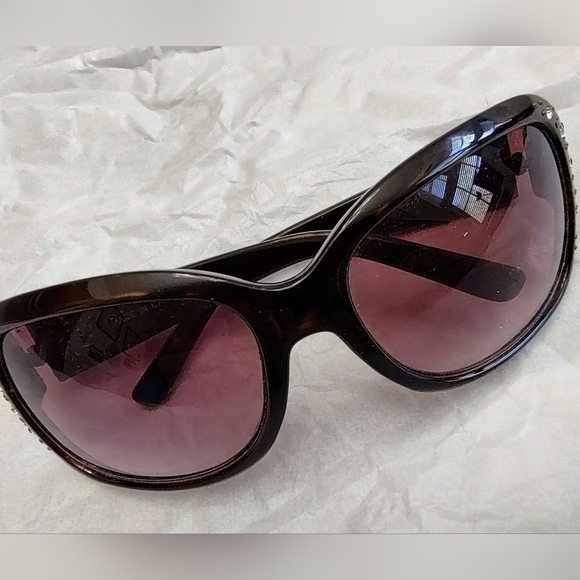 Blingy Rhinestone Embellished Plastic Wrap Sunglasses In Brown W/Pretty gold - Picture 3 of 12